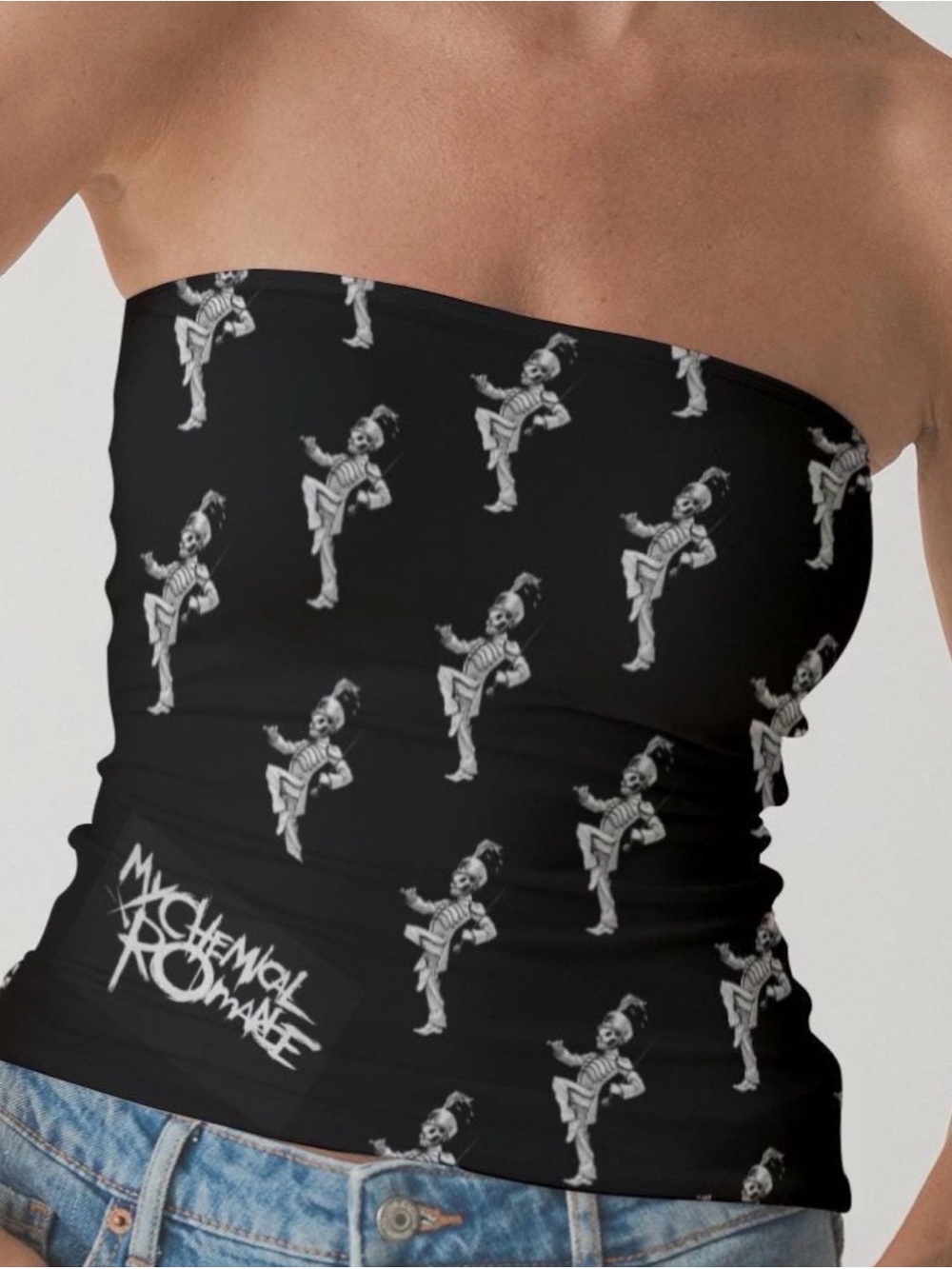 NWOT My Chemical Romance Strapless Crop Top w/ Black Parade Soldier Print